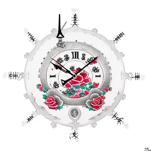 clock with roses and a coffin tattoo design idea