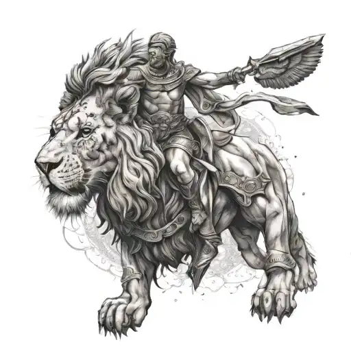 Gladiator With Lion Head full body wearing tattoo design idea