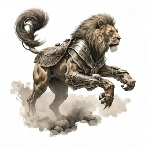 a Gladiator Full body but his head Lion   tattoo design idea