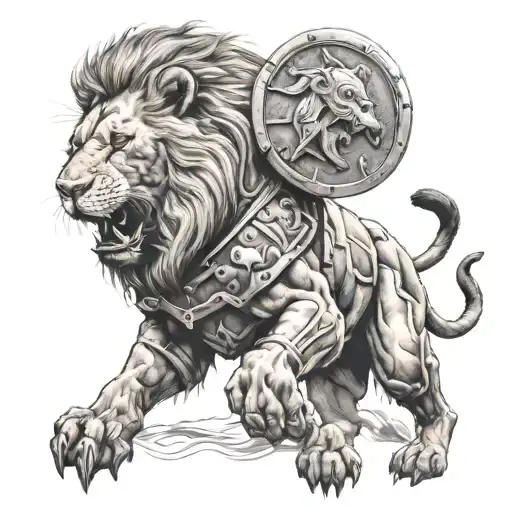 half Lion half Gladiator fighting tattoo design idea