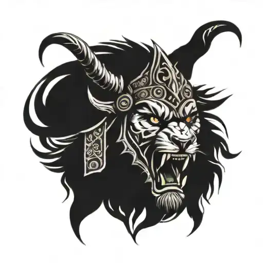 The greek god of war Ares his head Lion roaring tattoo design idea