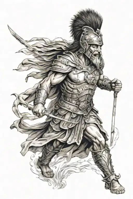 spartian warrior combined with Head of a Lion  tattoo design idea