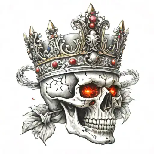 Skull with king's crown and red eyes tattoo design idea