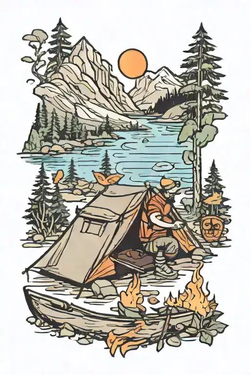 camping hiking canoeing adventure tattoo design idea
