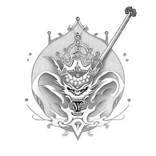 crown with dragon and sword tattoo design idea