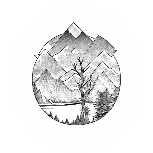 mountains lake trees west coast canada tattoo design idea
