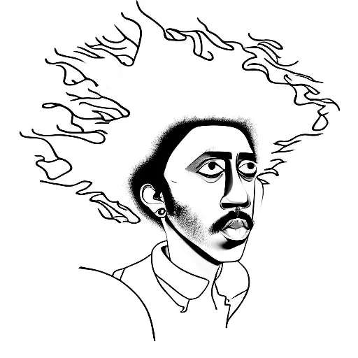 Create a minimalist portrait of Phil Lynott with his signature afro hairstyle tattoo design idea