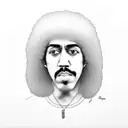 Create a minimalist portrait of Phil Lynott with his signature afro hairstyle tattoo design idea