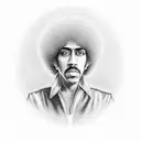 Create a minimalist portrait of Phil Lynott with his signature afro hairstyle tattoo design idea