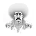Create a minimalist portrait of Phil Lynott with his signature afro hairstyle tattoo design idea