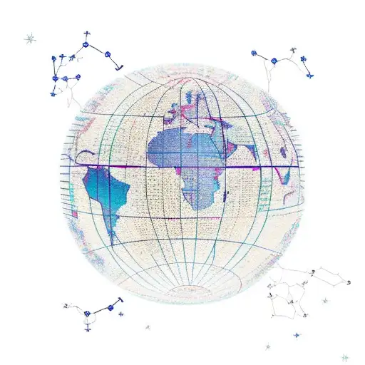 A globe with a trail of airplane routes connecting different continents tattoo design idea