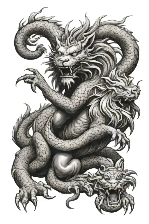 dragon and lion playing tattoo design idea