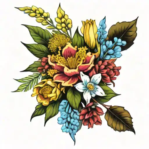 native australian birth flower bouquet,september,september august august ,june,april tattoo design idea