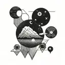 black and white minimalist space landscape tattoo featuring deserted hills tattoo design idea