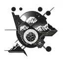 black and white minimalist space landscape tattoo featuring deserted hills tattoo design idea
