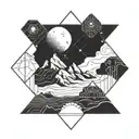 black and white minimalist space landscape tattoo featuring deserted hills tattoo design idea