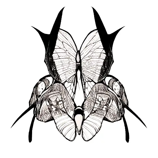 moth open wings skull pattern tattoo design idea