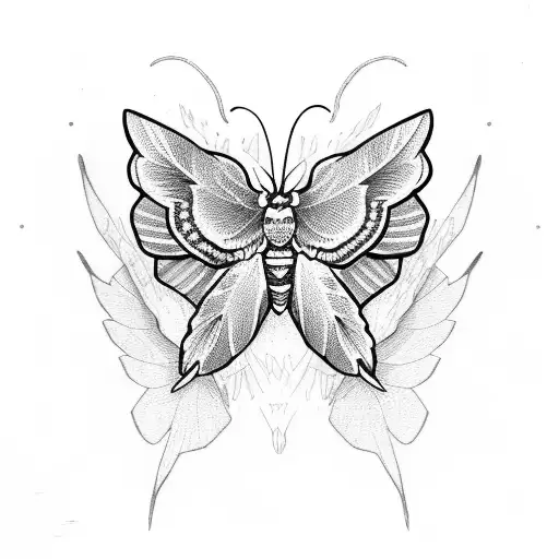 moth open wings skull pattern tattoo design idea