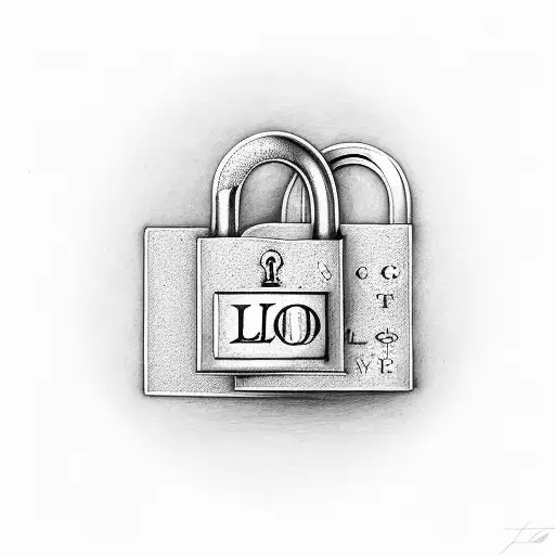 An elegant and minimalist design of a lock and key, with the initials 'L' and 'V' engraved on them, representing the eternal bond and trust between two lovers. tattoo design idea