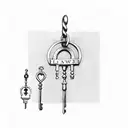 An elegant and minimalist design of a lock and key, with the initials 'L' and 'V' engraved on them, representing the eternal bond and trust between two lovers. tattoo design idea