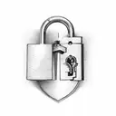 An elegant and minimalist design of a lock and key, with the initials 'L' and 'V' engraved on them, representing the eternal bond and trust between two lovers. tattoo design idea