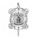 An elegant and minimalist design of a lock and key, with the initials 'L' and 'V' engraved on them, representing the eternal bond and trust between two lovers. tattoo design idea