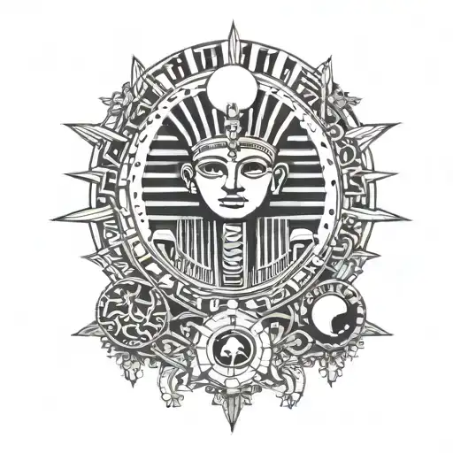 Egypt Pharaoh Black Sun Moon Nordic tattoo design idea