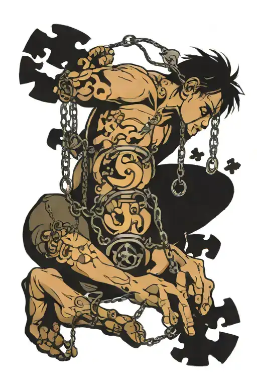 atlas is in hand and feet shackles holding the world made out of puzzle pieces tattoo design idea