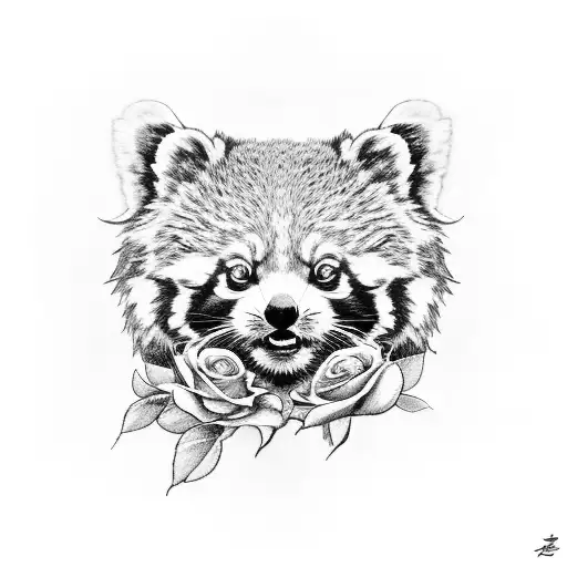 Red Panda sitting on a rose tattoo design idea