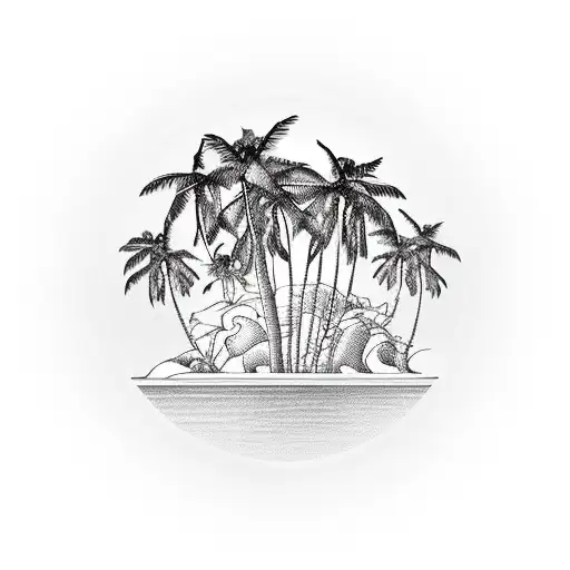 Island with waved and palm trees with the Bangladesh country in the middle  tattoo design idea
