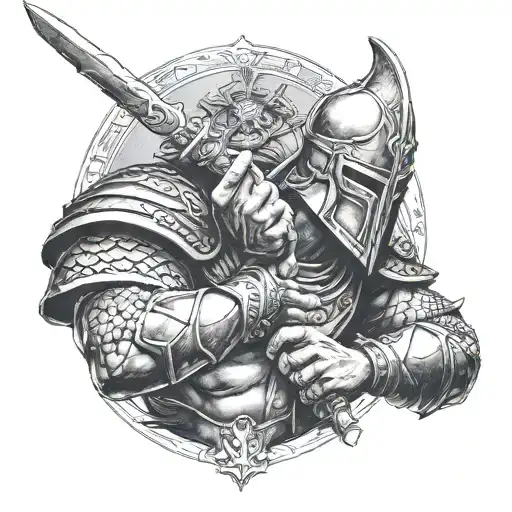 Warrior defeats villain tattoo design idea