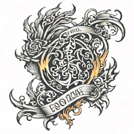 fire flames wrapped around year 2004 old english tattoo design idea