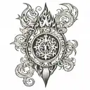 fire flames wrapped around year 2004 old english tattoo design idea