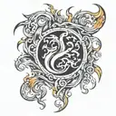 fire flames wrapped around year 2004 old english tattoo design idea