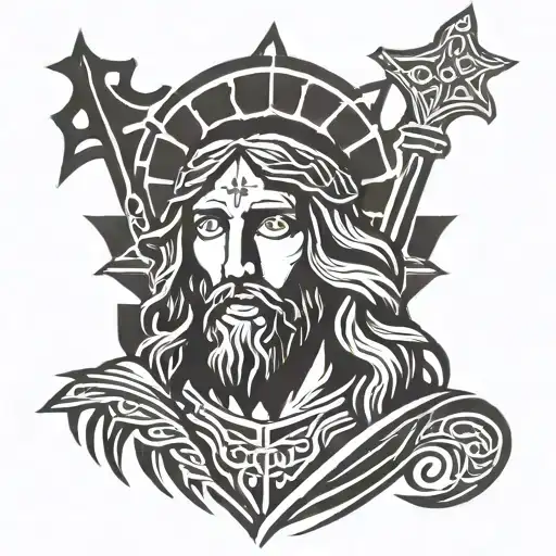 a portrait of Jesus as a Templar knight  tattoo design idea