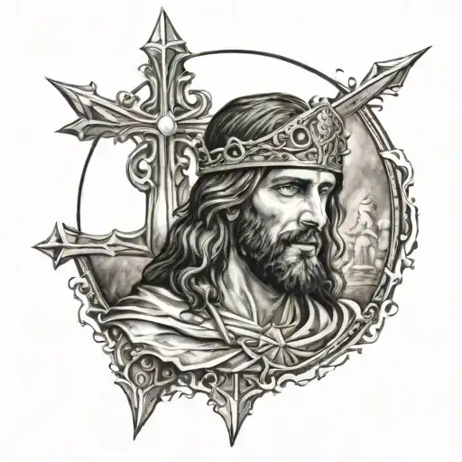 a portrait of Jesus as a Templar knight tattoo design idea
