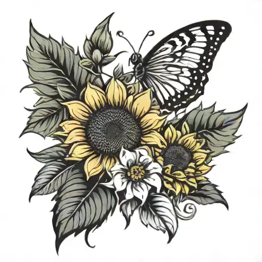 sunflower and maga flower blooming tattoo design idea