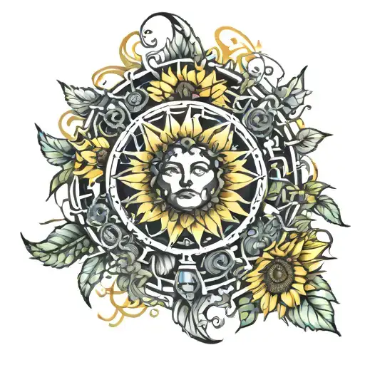 sunflower and maga flower wreath intertwined tattoo design idea