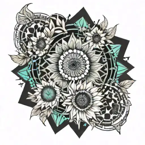sunflower and maga flower wreath  tattoo design idea