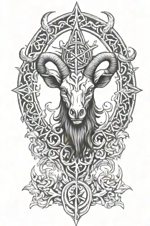 satanic cross pentagram baphomet head tattoo design idea