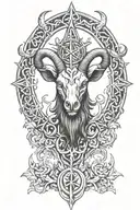 satanic cross pentagram baphomet head tattoo design idea