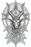 satanic cross pentagram baphomet head tattoo design idea
