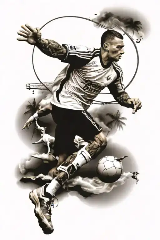 half sleeve tatto about sport movement and beach scene tattoo design idea