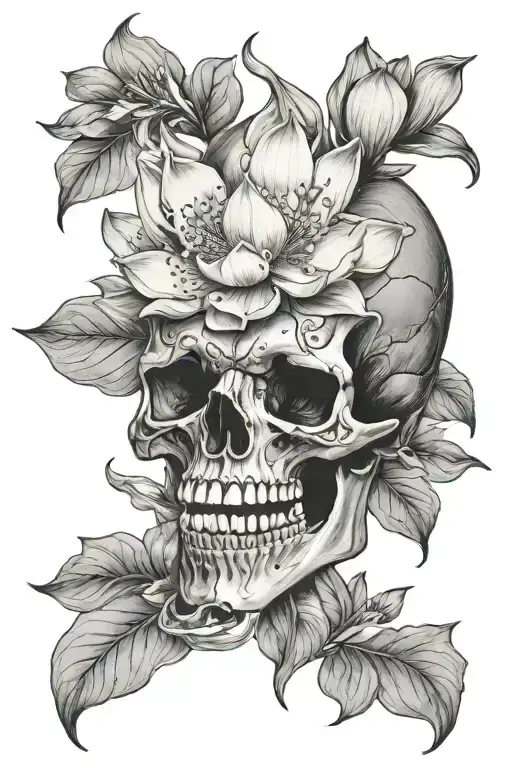   lotus flower blooming from open mouth  candie skull  tattoo design idea
