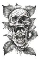   lotus flower blooming from open mouth  candie skull  tattoo design idea