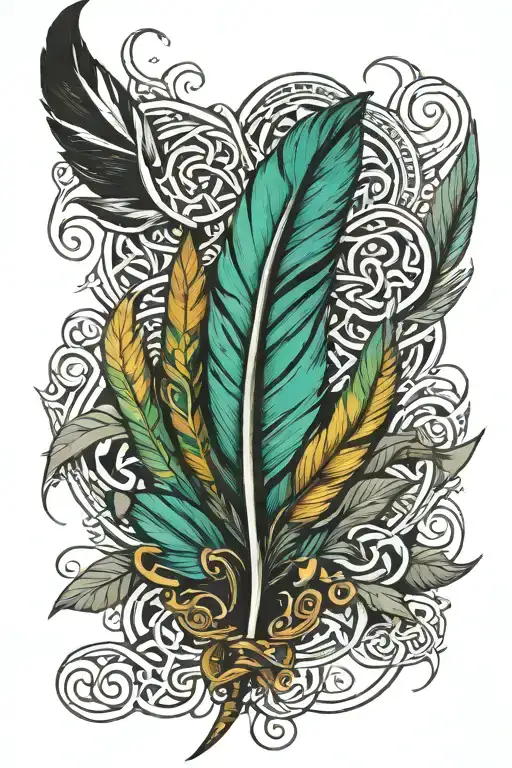 feathers with Celtic band tattoo design idea