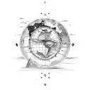 Compass with mountain and world map tattoo design idea