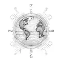 Compass with mountain and world map tattoo design idea