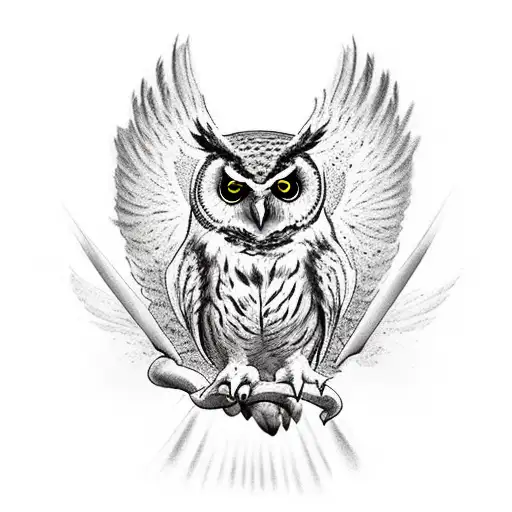 owl speading it's wings. holding hourglass with a crack in it and sand pouring out. tattoo design idea