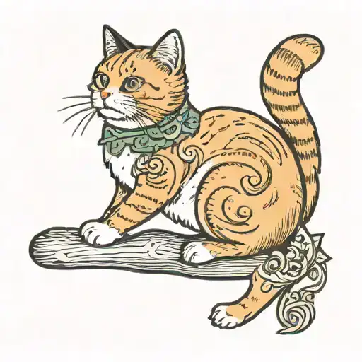 ginger cat with white belly and white socks standing upright.  tattoo design idea
